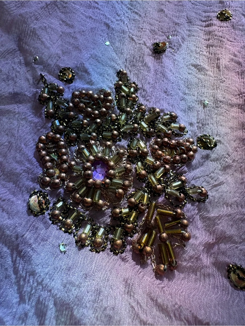Vintage Mauve Beaded & Embroidered Scarf/ Wrap / Shawl